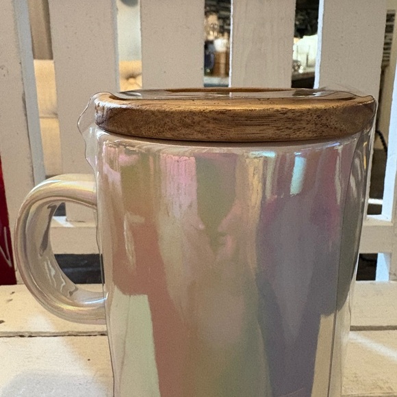 Rae Dunn Noel Iridescent Mug with Wooden Lid - Picture 3 of 3
